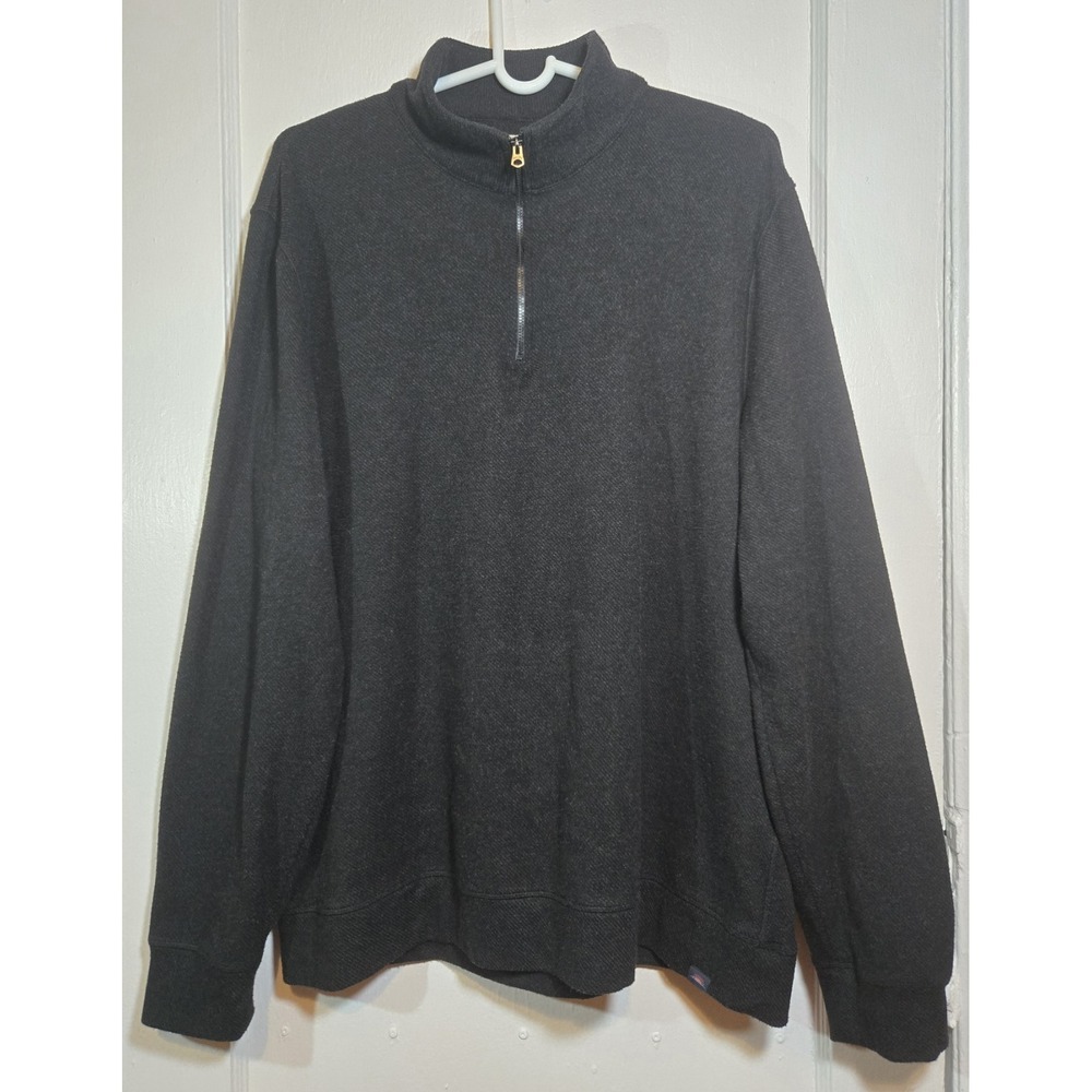 Faherty Men's Charcoal Org Cotton Blend 1/4 Zip Mock Neck Pullover Sweater XXL-T